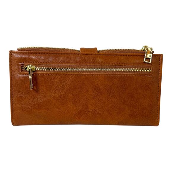 Sunpour Vintage Brown Faux Leather RFID Wallet Double Zip 24 Card Slots - Picture 3 of 9